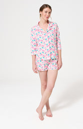 Pyjama Femme Amarena Manches longues Imprimé cerise rose et verte 1