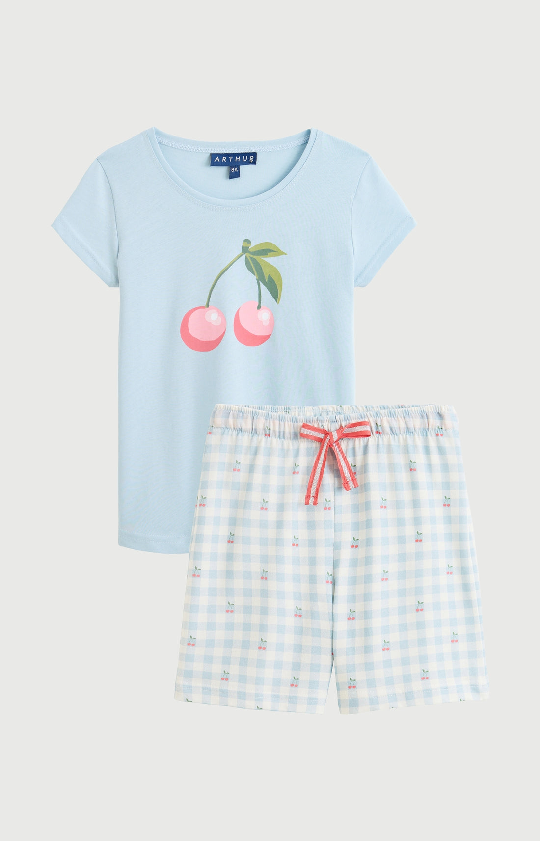 Pyjama Enfant Cherry Manches courtes Imprimé cerises roses et vertes 3