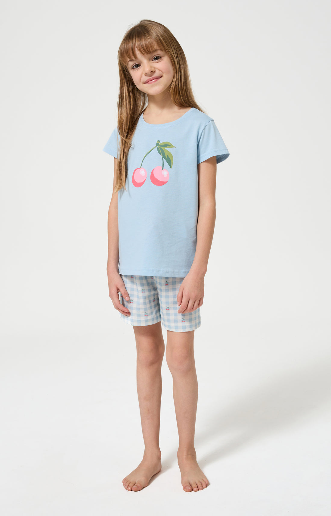 Pyjama Enfant Cherry Manches courtes Imprimé cerises roses et vertes 1