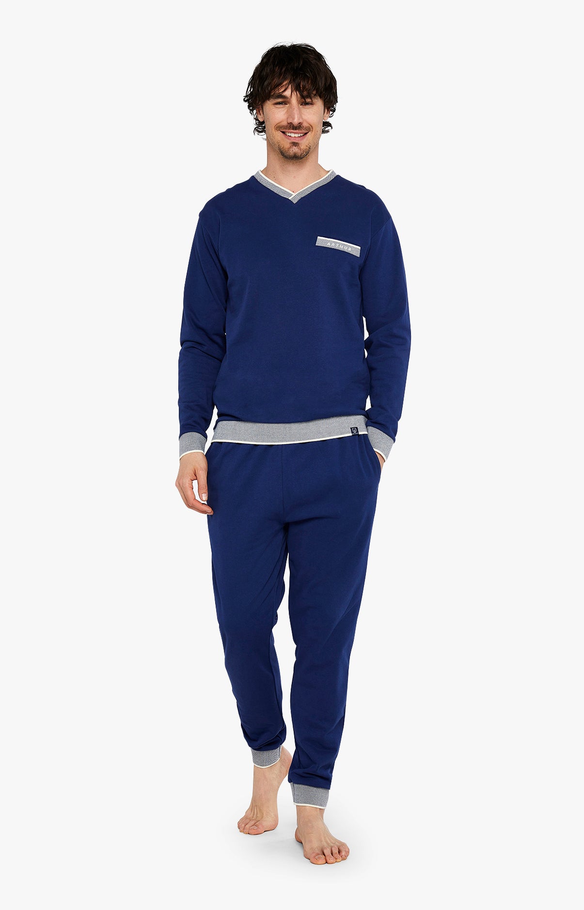 Pyjama long Homme Coton Marine 1
