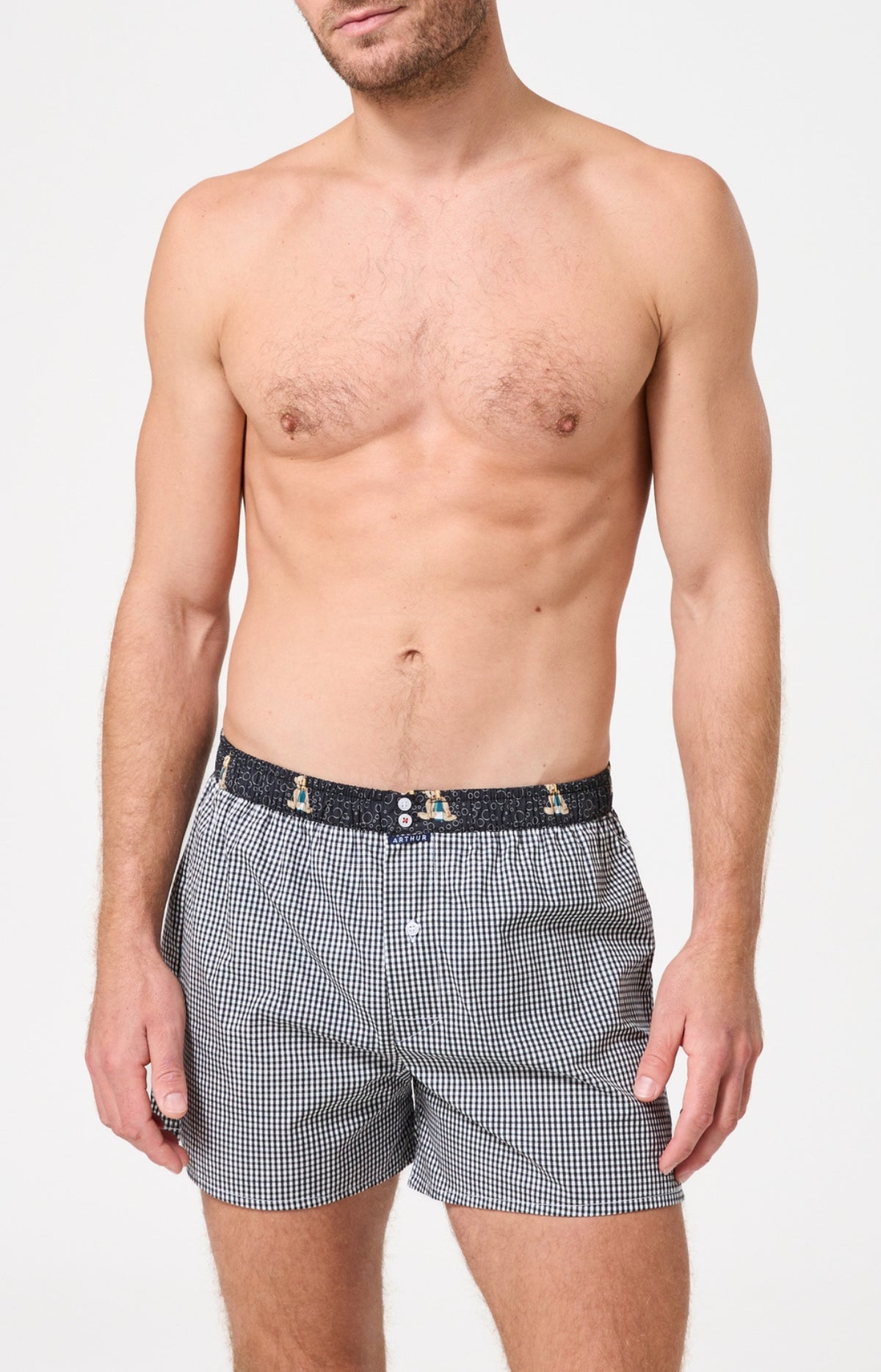Pack deux caleçons avec slip intégré homme noir vichy et teddy nouvel an 2