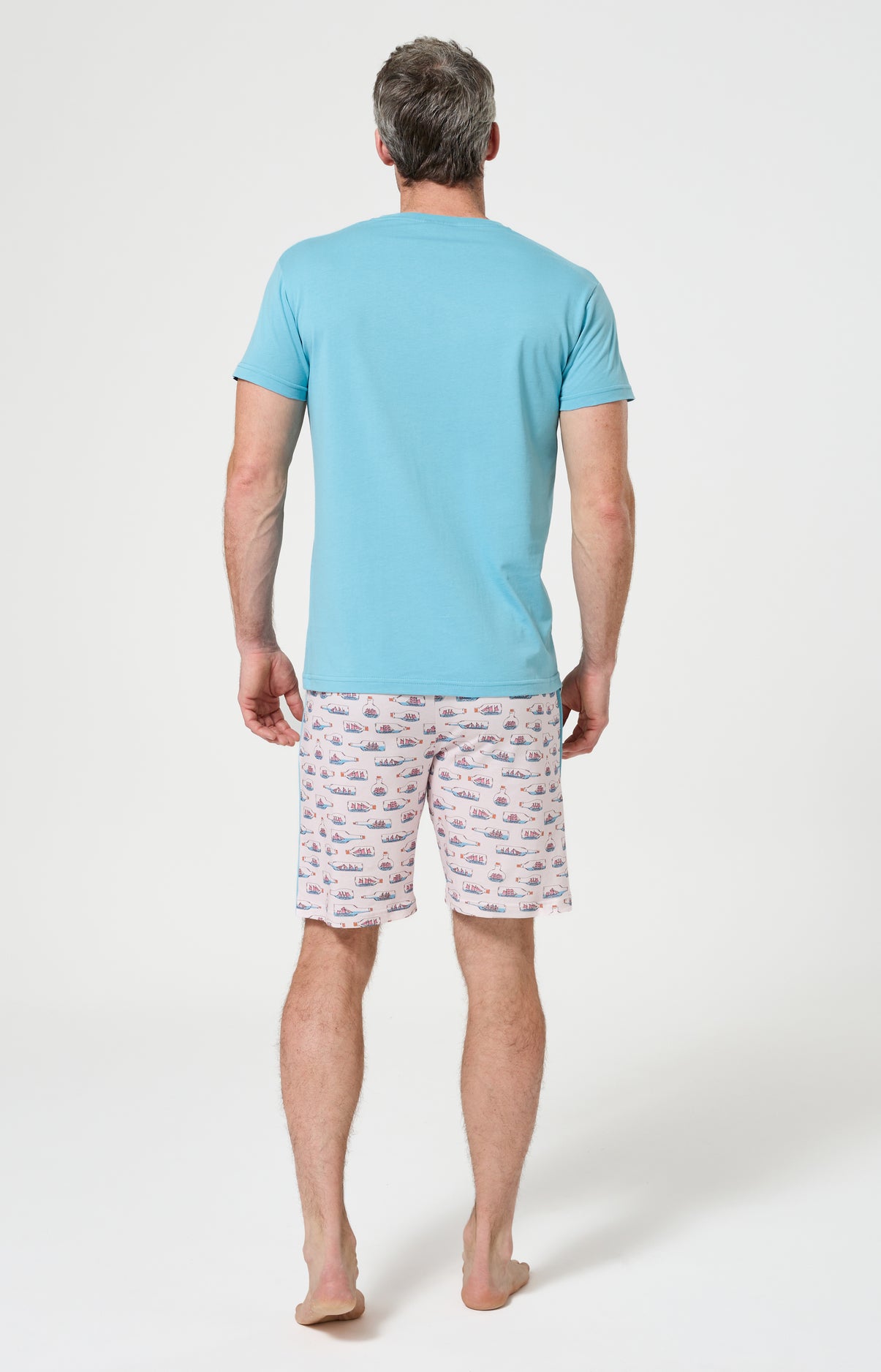 Pyjama Homme Pyj à mât Manches courtes Imprimé bateaux bleus en bouteilles 7