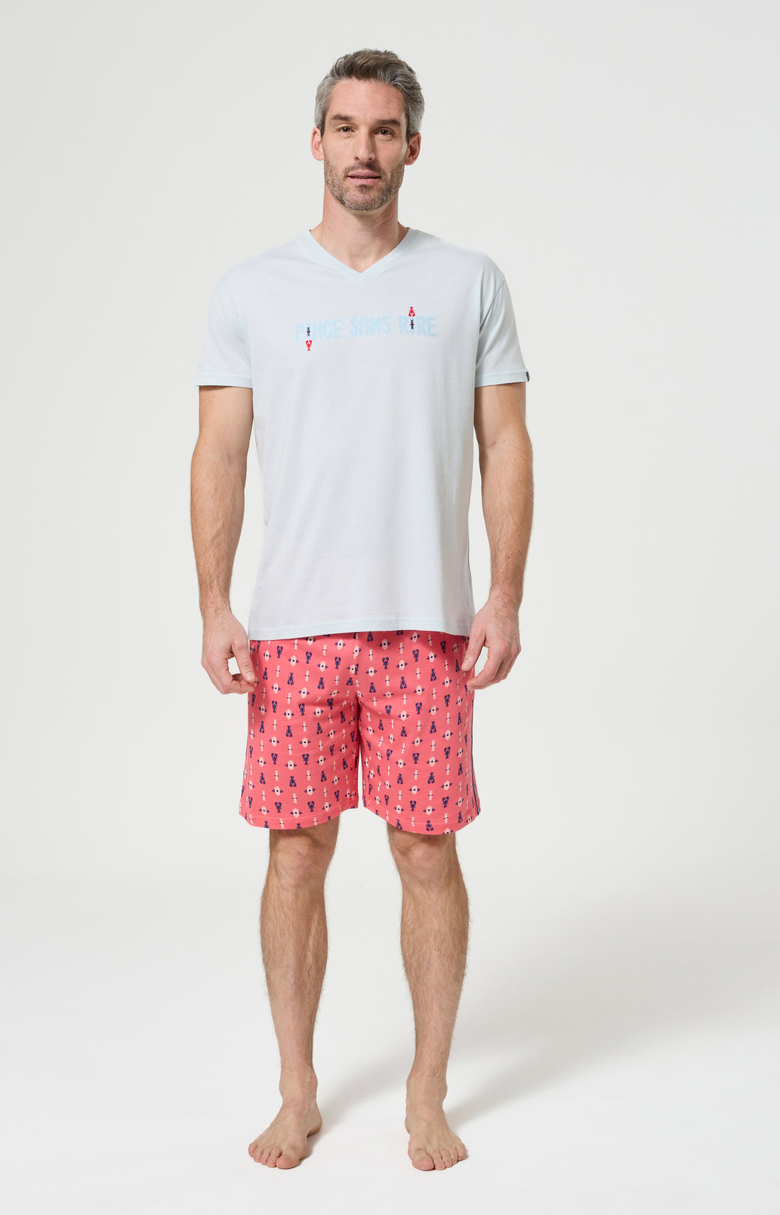 Pyjama Homme Pince sans rire Manches courtes Imprimé homards et signes tribaux 1