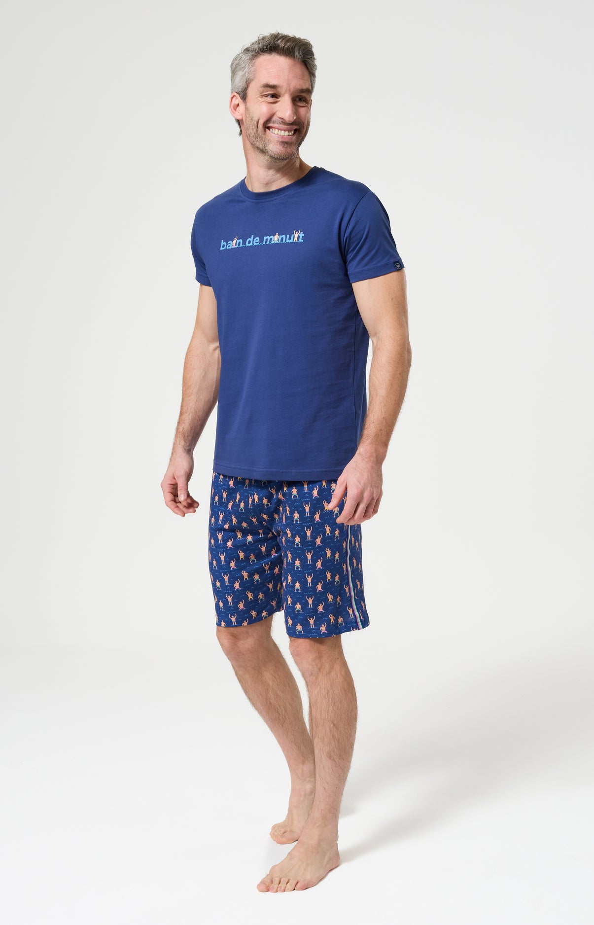 Pyjama Homme Bain de minuit Manches courtes Imprimé broderie baigneurs en maillots multicolores 5