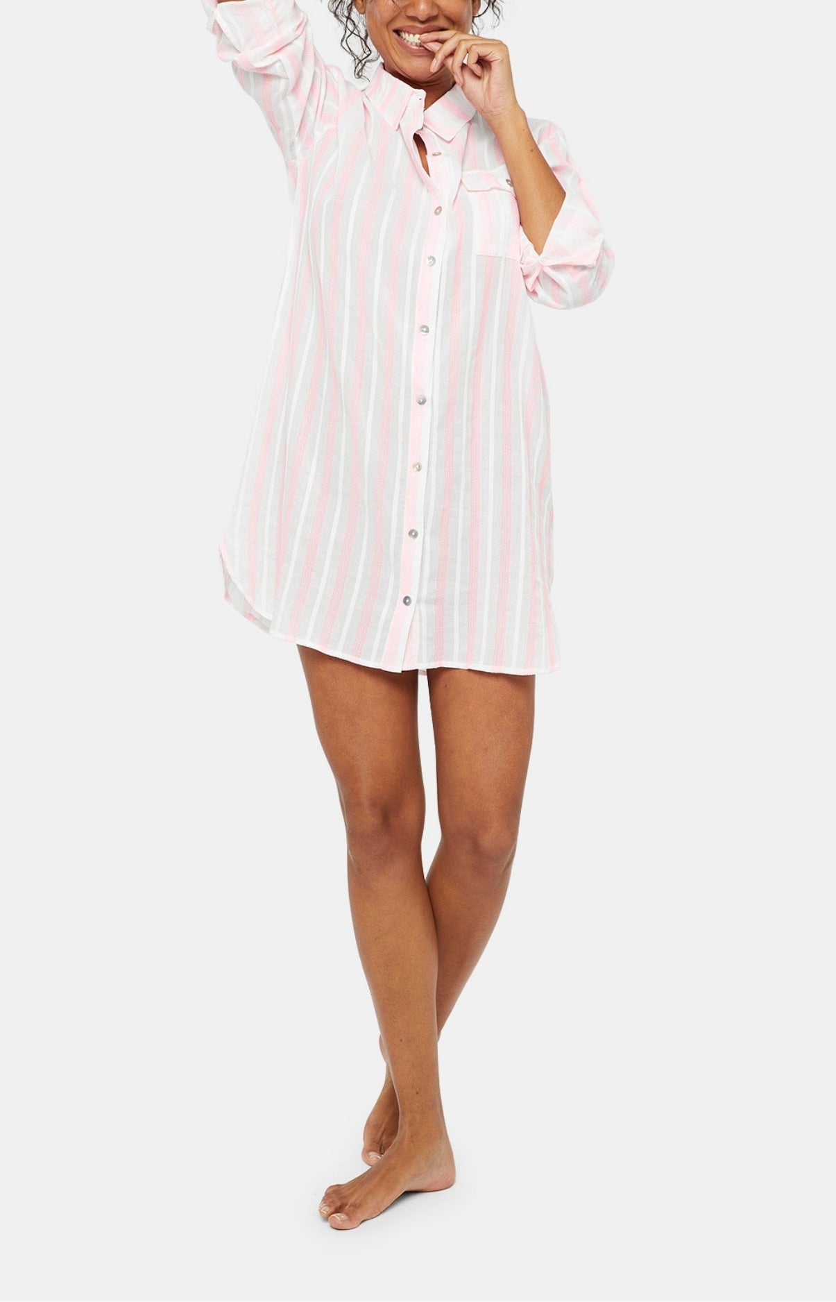 Robe Chemise Femme Rayure Lison Blanc et Ivoire 1