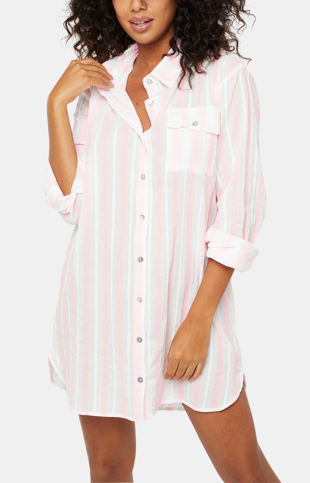 Robe Chemise Femme Rayure Lison Blanc et Ivoire 2