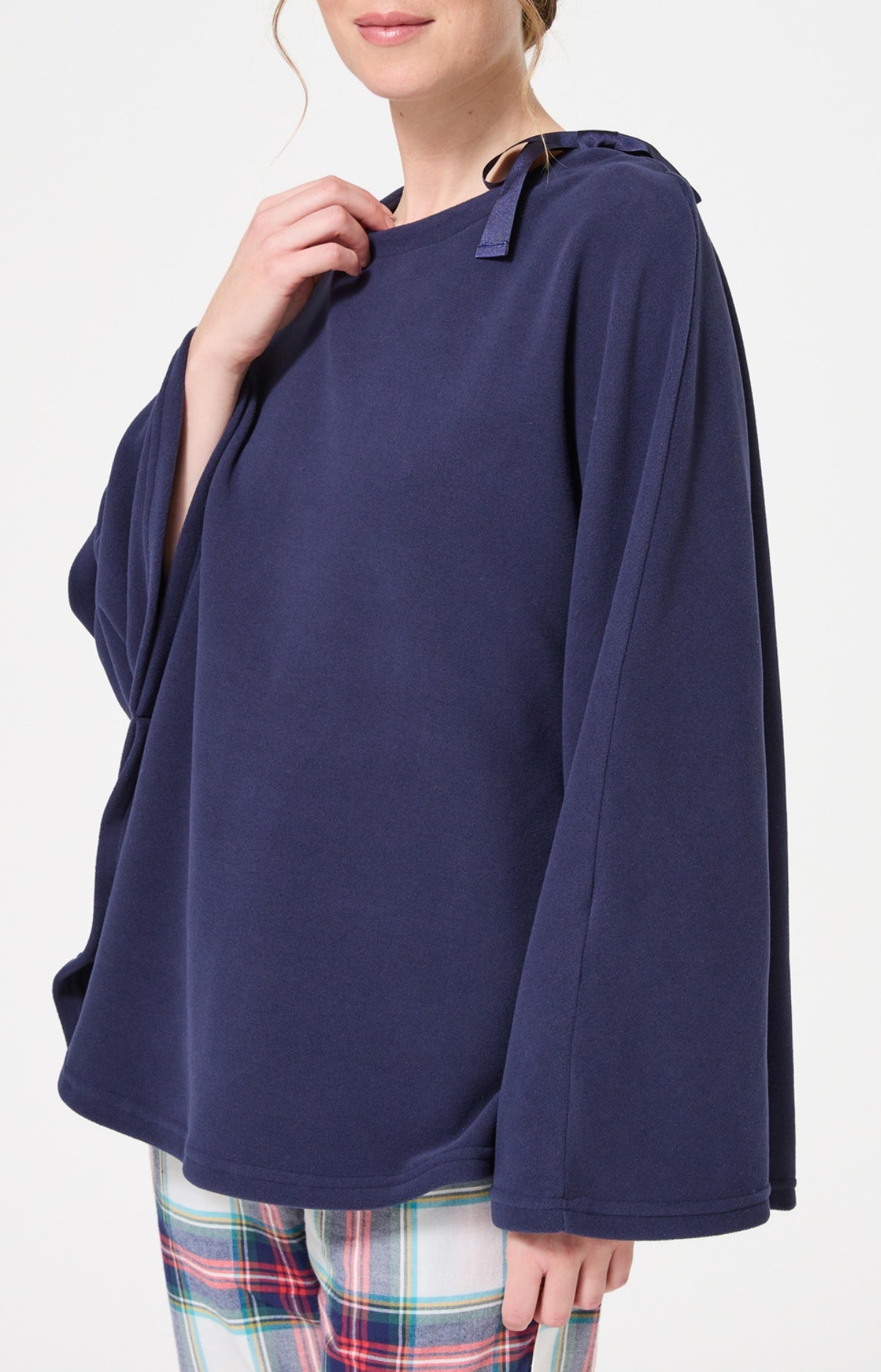 Poncho polaire femme couleur uni bleu marine 5