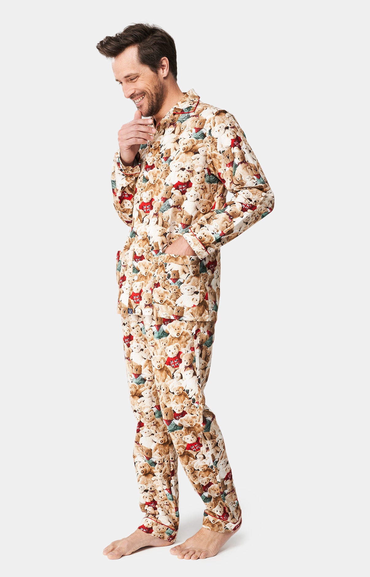 Pyjama long boutonné Femme Teddy Beige et Marron 15