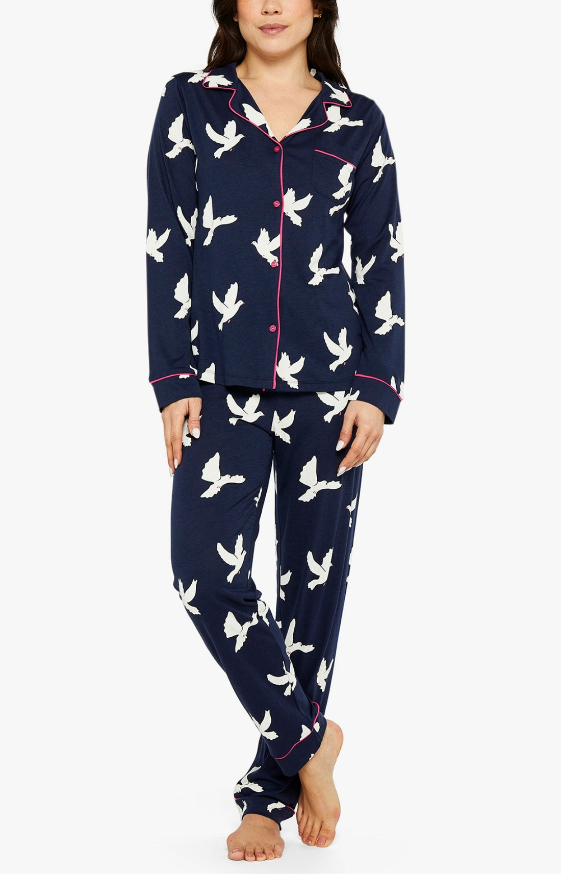 Pyjama long boutonné Femme Colombes Marine 1