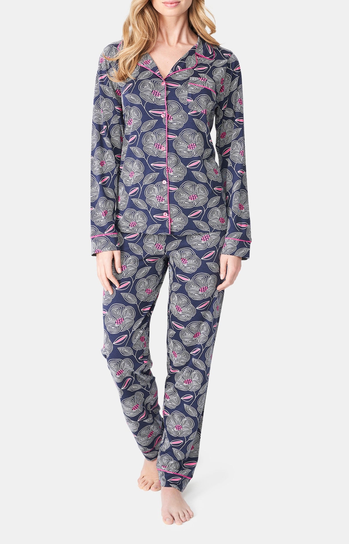Pyjama long boutonné Femme Anémone Marine 1