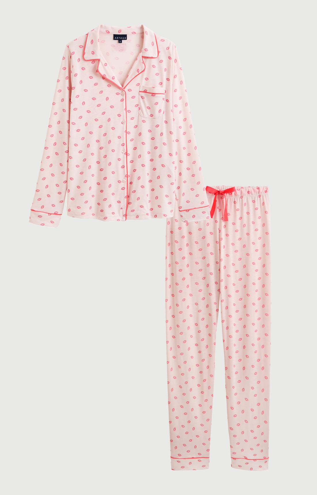 Pyjama Femme Kiss Manches longues Imprimé bisous rouge à lèvre 3