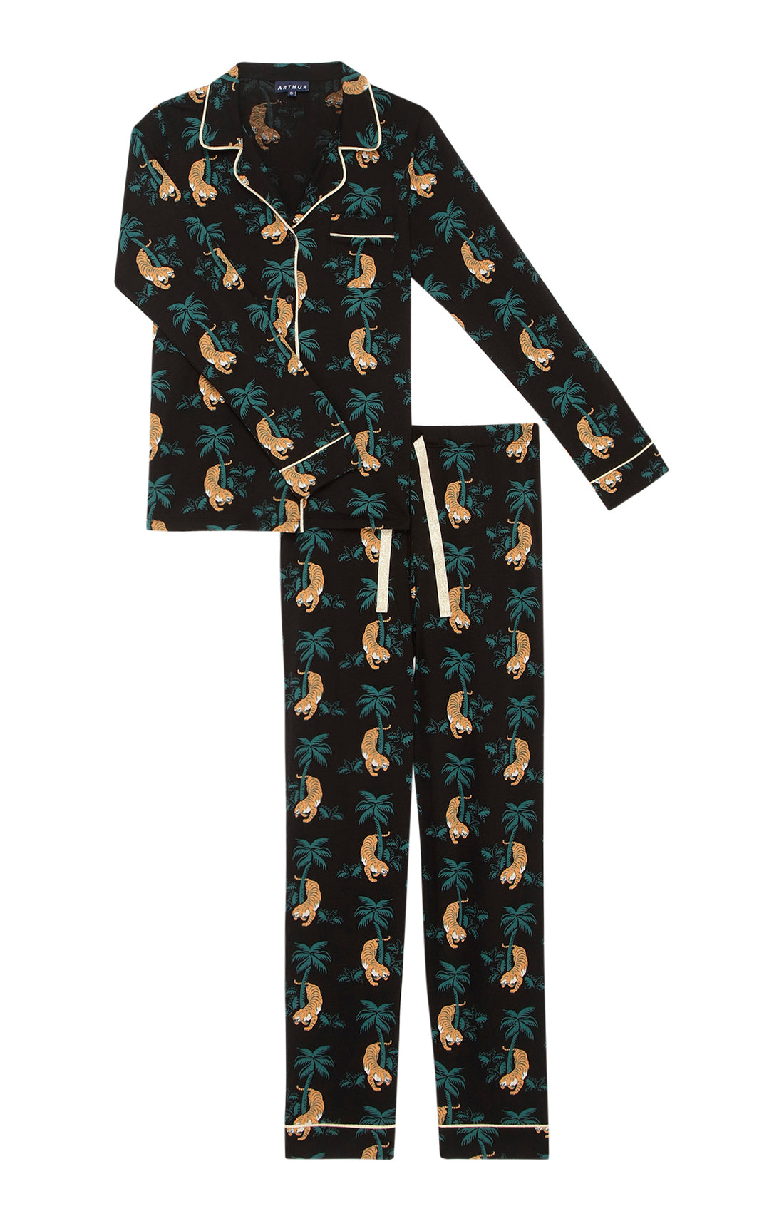 Pyjama long boutonné Femme Tigre Noir 3