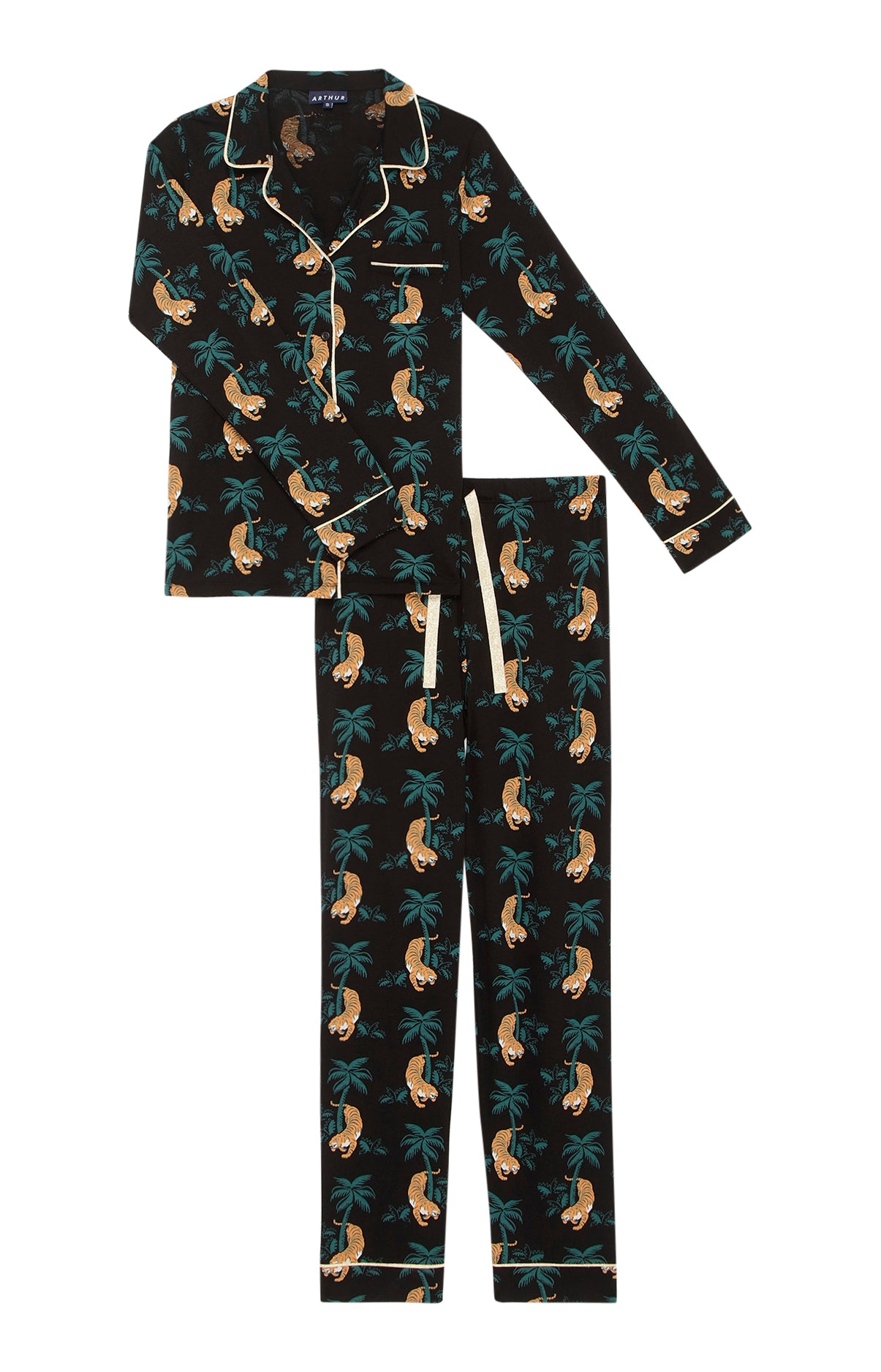 Pyjama long boutonné Femme Tigre Noir 3