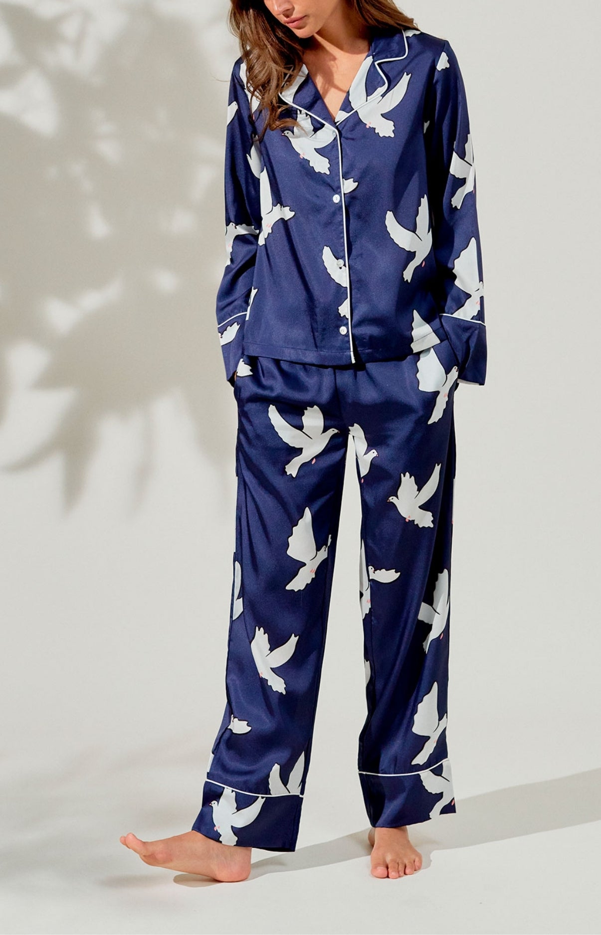 Pyjama long boutonné Femme Colombe Marine 2