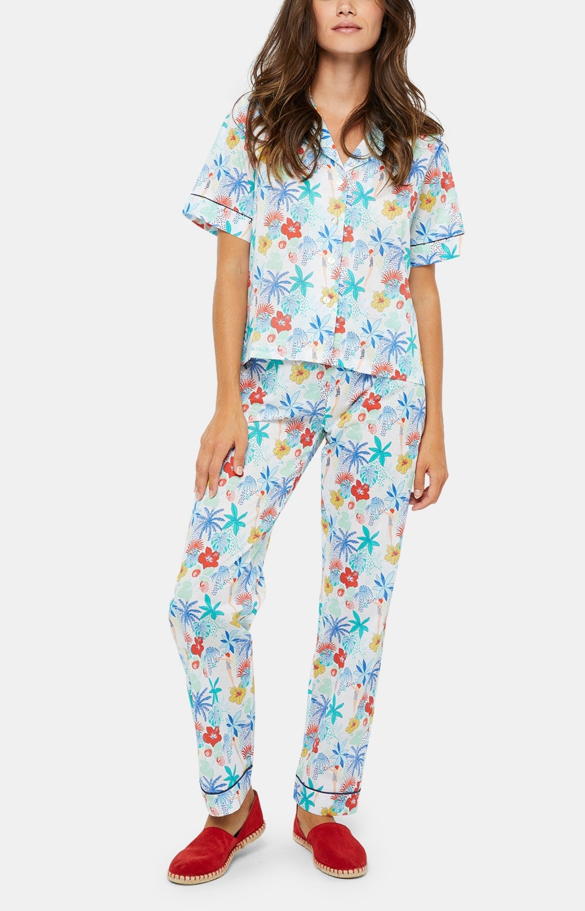 Pyjama long boutonné Femme Tahiti Multicolore 1