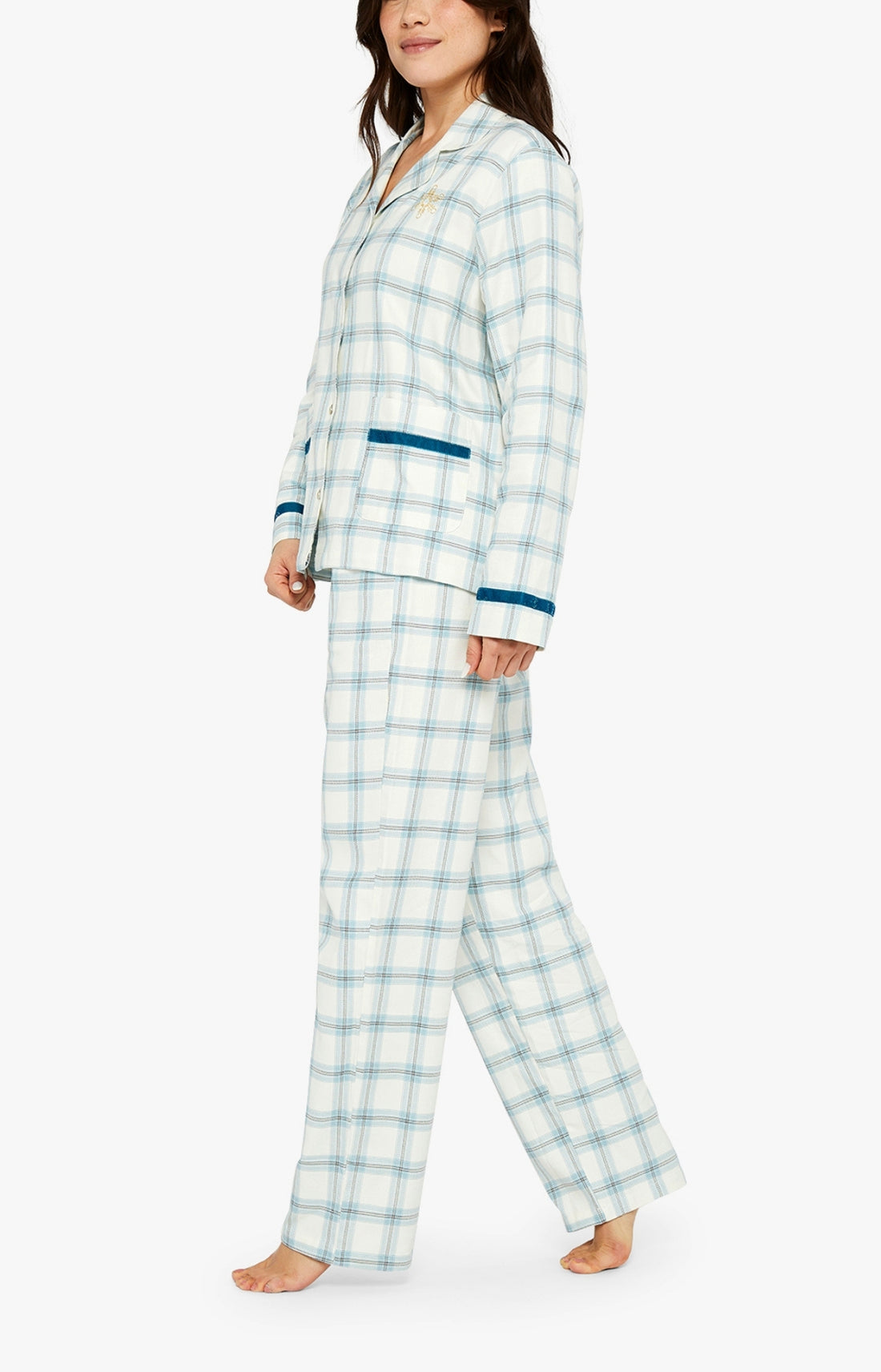 Pyjama long boutonné Femme Maryline Blanc et Ivoire 2
