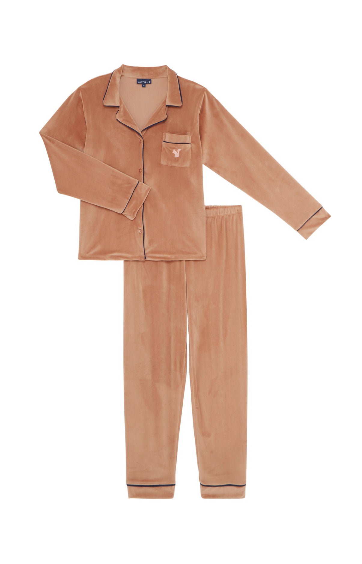 Pyjama long boutonné Femme Velours Caramel Beige et Marron 3