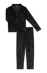 Pyjama long boutonné Femme Velvet chic Noir 3