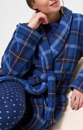 Robe de chambre polaire femme tartan marine et rose 2