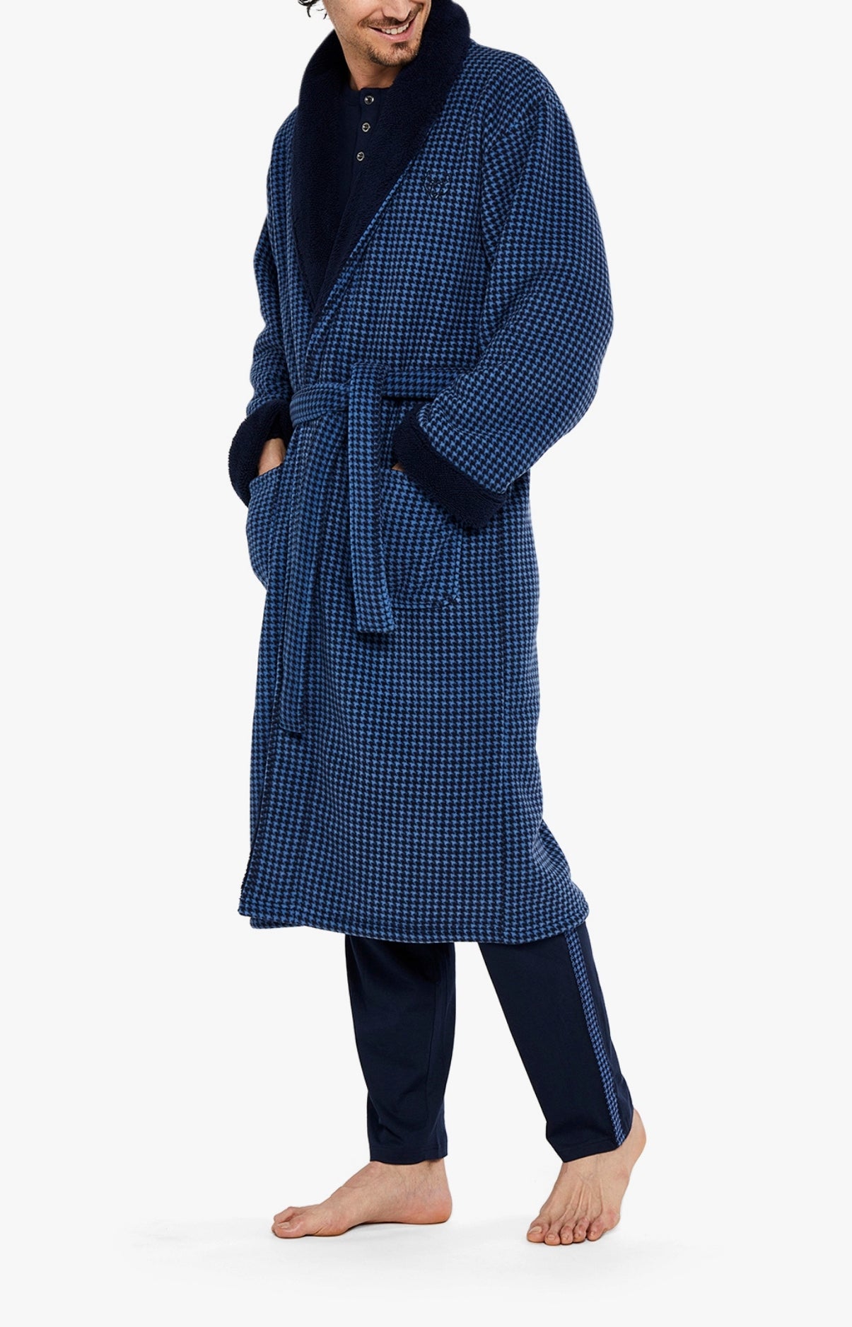 Robe de chambre Homme polaire Pied de Poule Marine 4