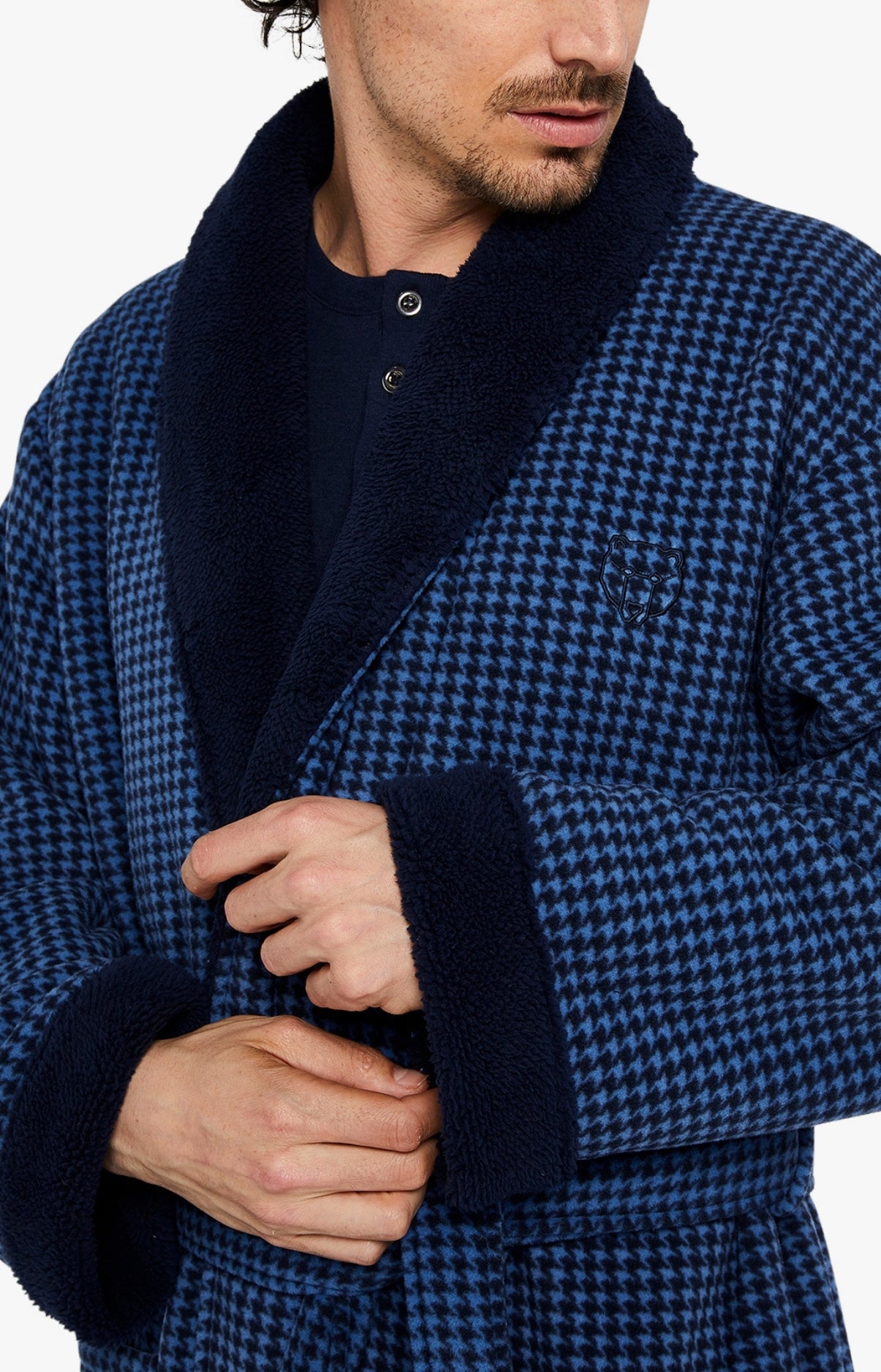 Robe de chambre Homme polaire Pied de Poule Marine 2