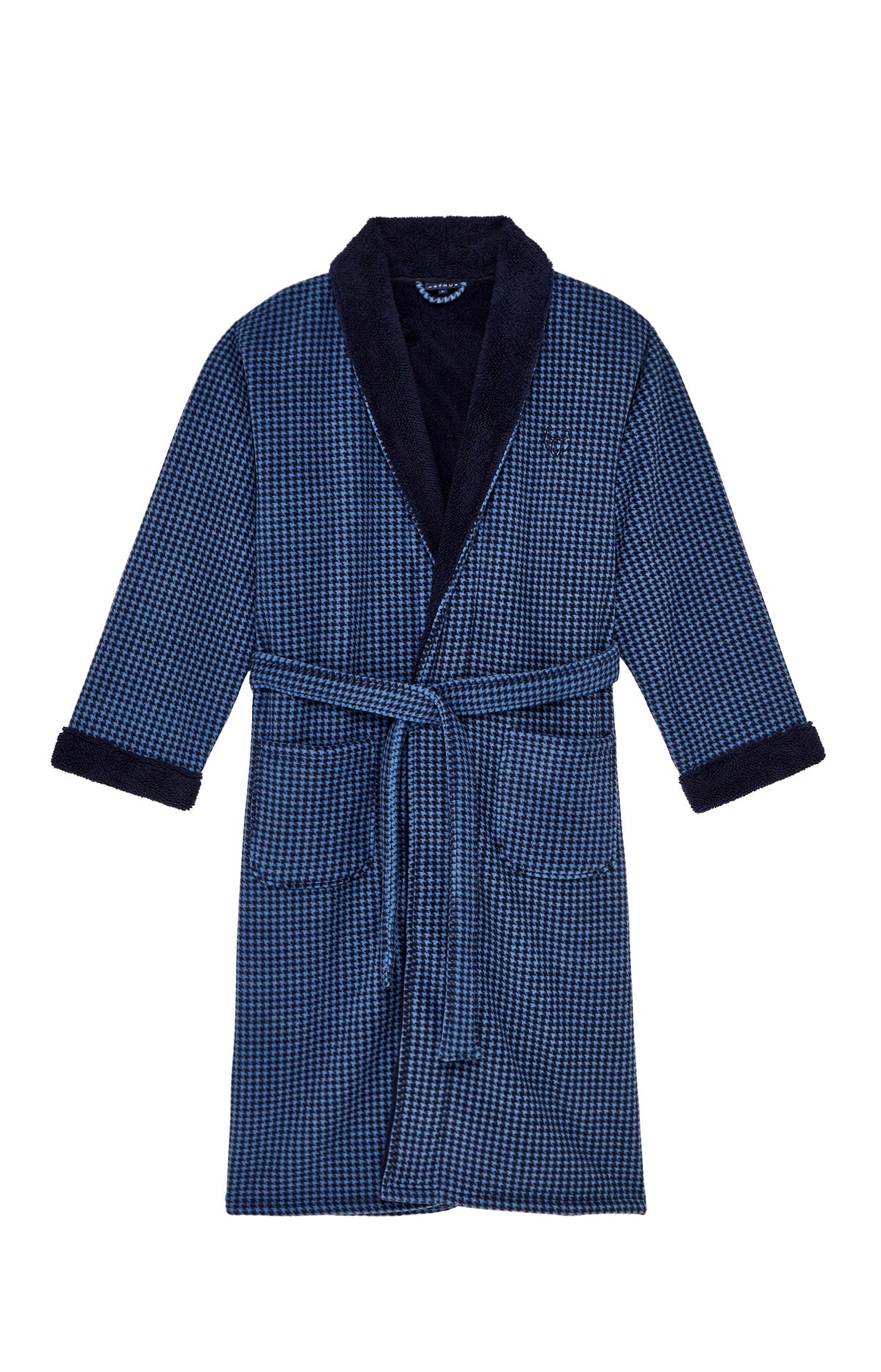 Robe de chambre Homme polaire Pied de Poule Marine 3