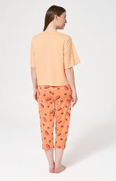Pyjama Femme Dolce vitamines Manches courtes Imprimé papayes et kiwis oranges et verts 4