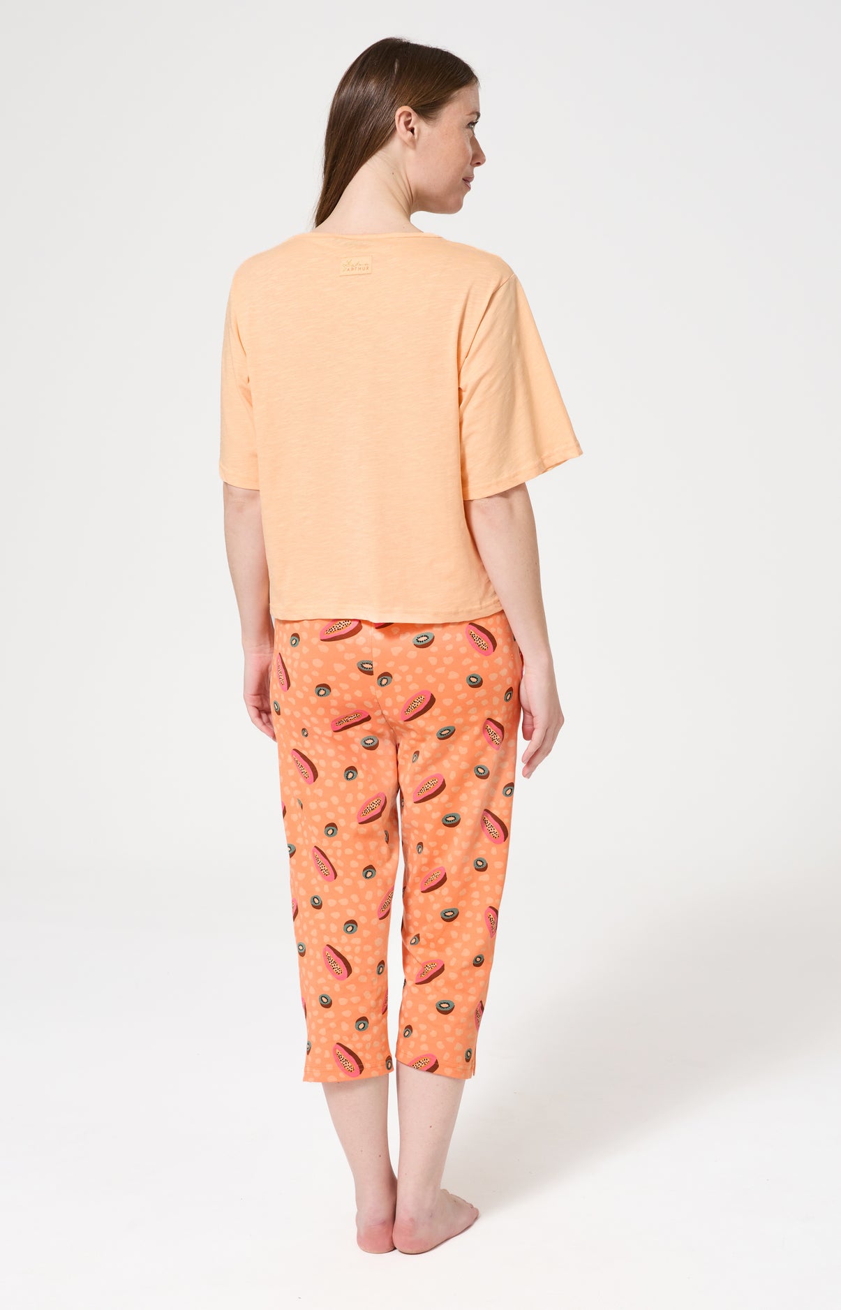 Pyjama Femme Dolce vitamines Manches courtes Imprimé papayes et kiwis oranges et verts 4