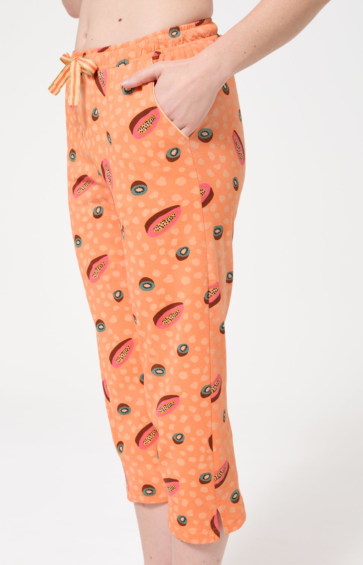 Pyjama Femme Dolce vitamines Manches courtes Imprimé papayes et kiwis oranges et verts 6