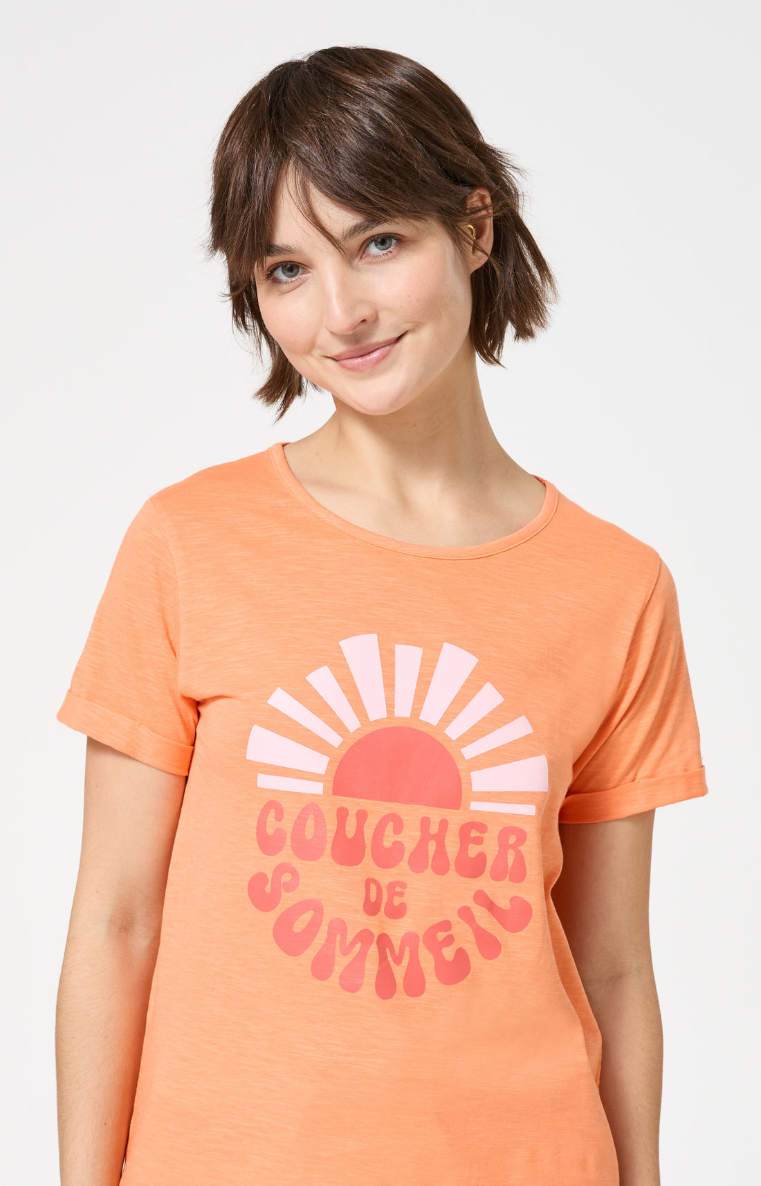 Pyjama Femme Coucher de sommeil Manches courtes Imprimé coucher de soleil orange 2