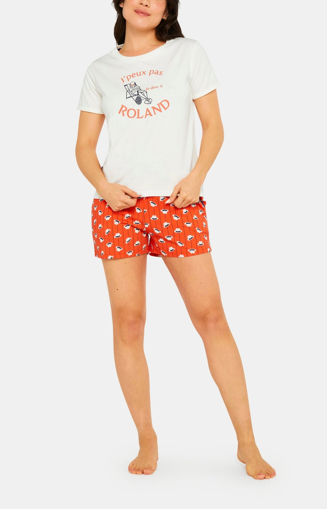Pyjashort Femme Roland Garros Beige et Marron 7