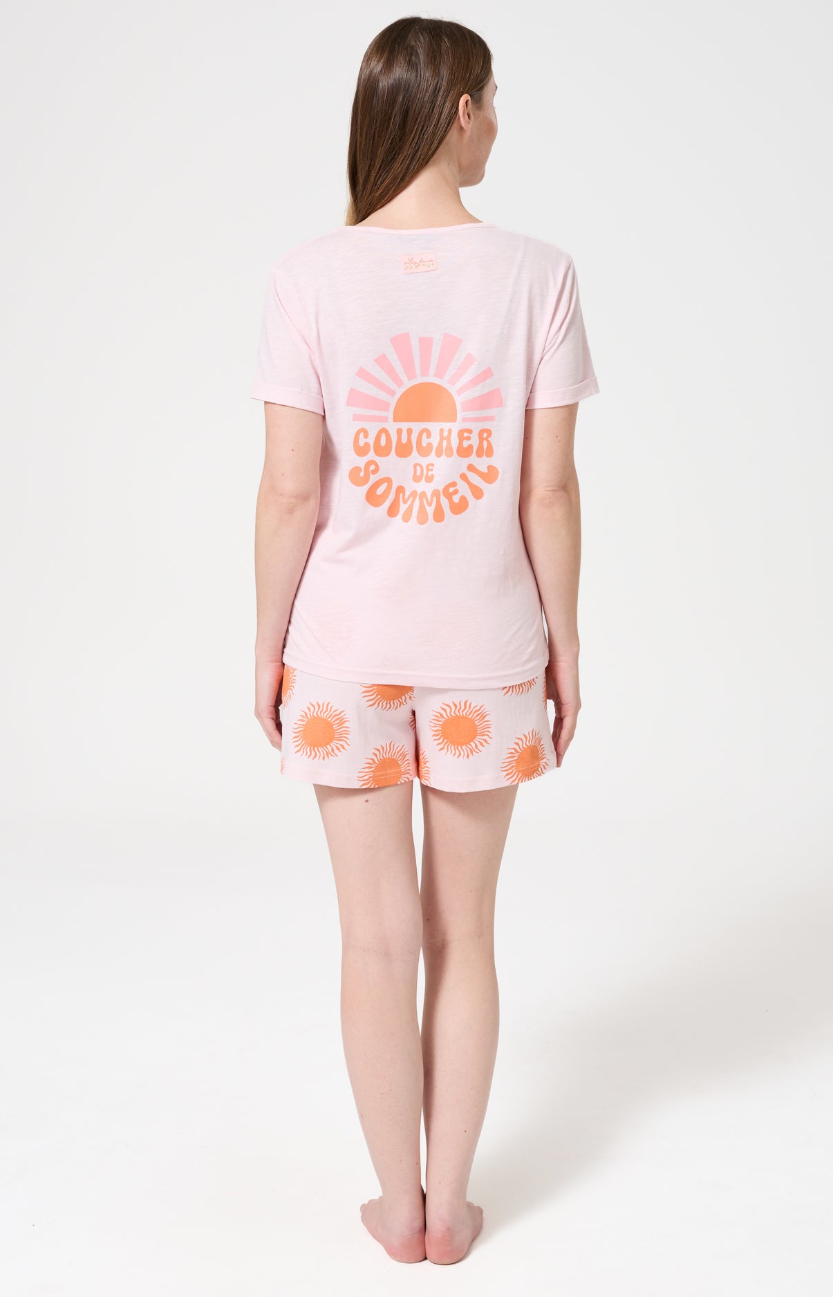 Pyjama Femme Coucher de sommeil Manches courtes Imprimé coucher de soleil orange 6
