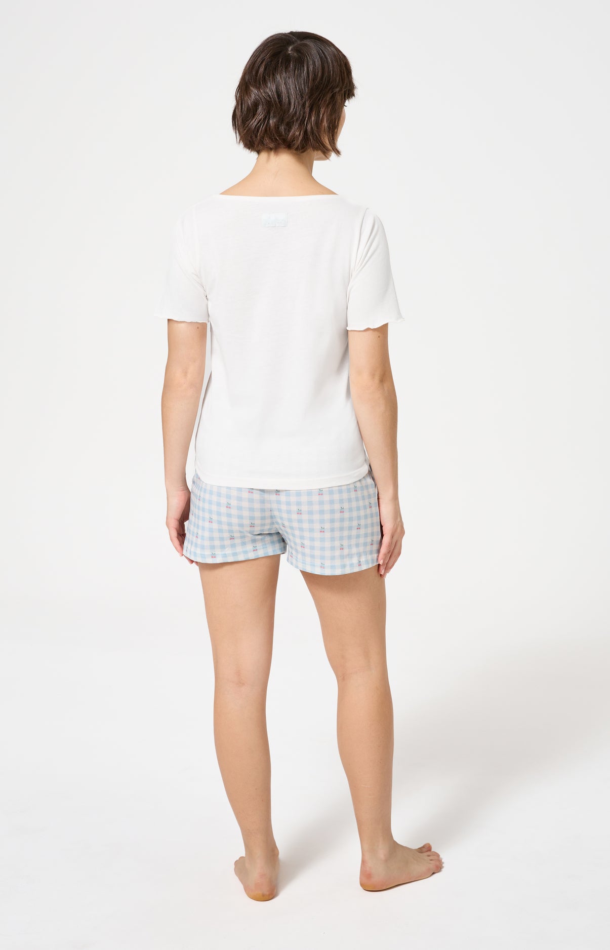 Pyjama Femme Cherry Manches courtes Imprimé cerises roses et vertes 6