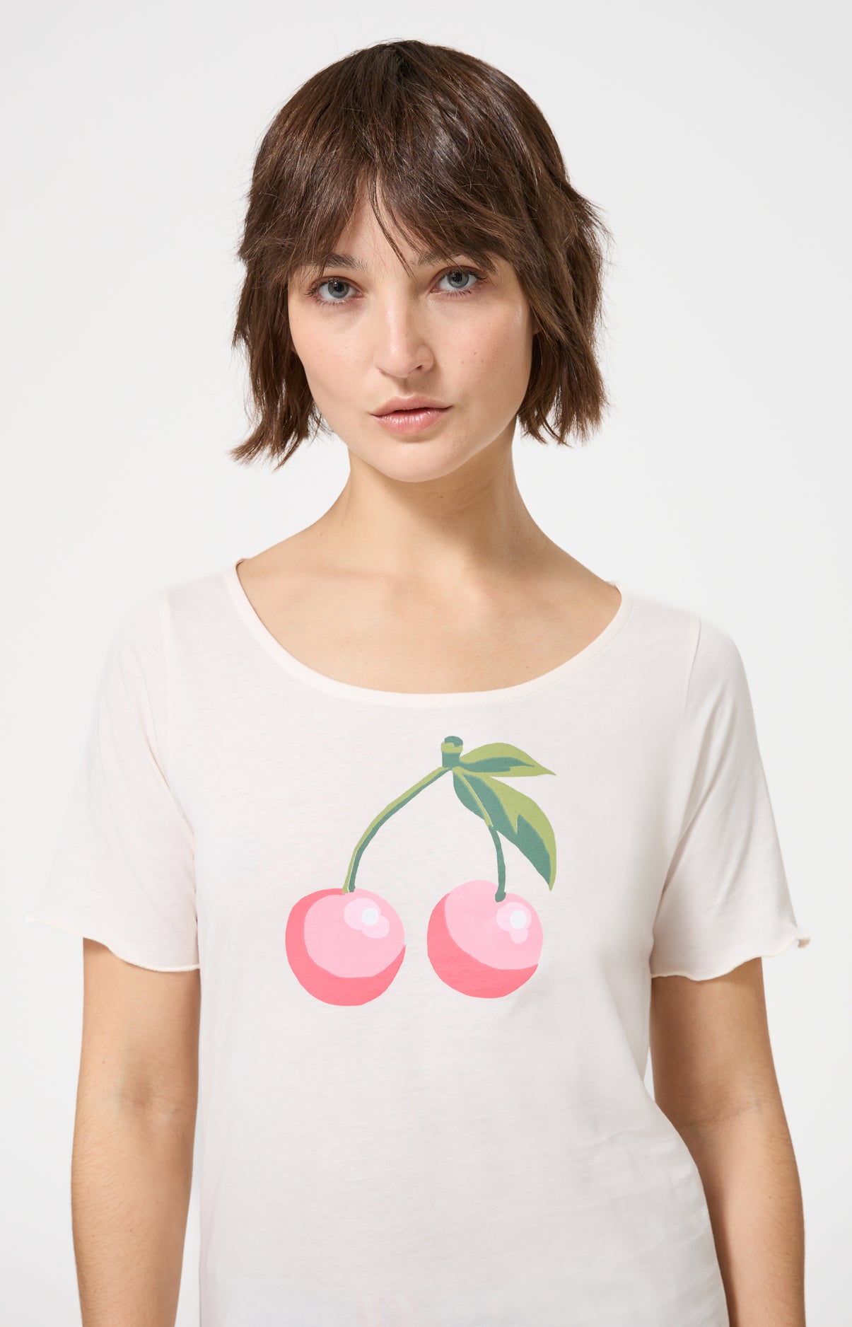Pyjama Femme Cherry Manches courtes Imprimé cerises roses et vertes 2