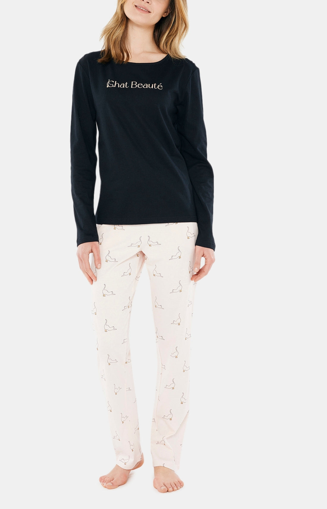 Pyjama long Femme Chat Beauté Rose 1