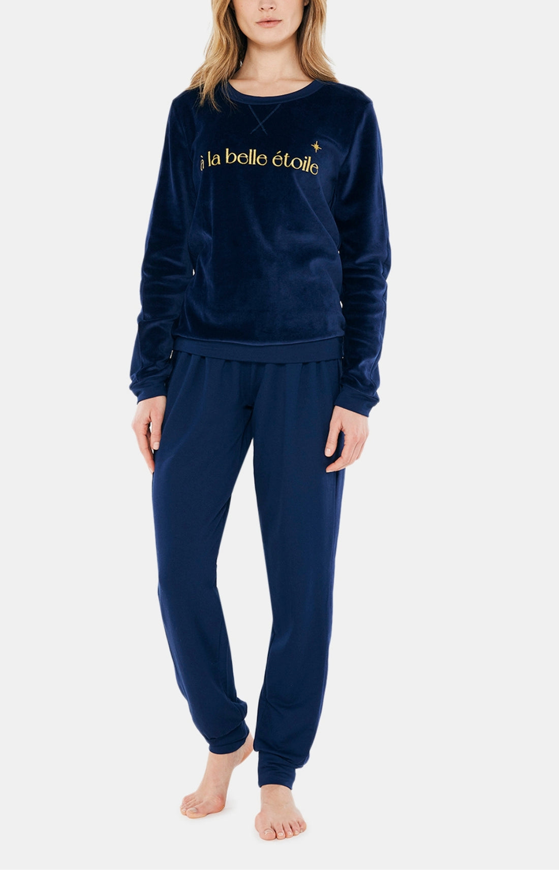 Pyjama long Femme Uni Marine 1