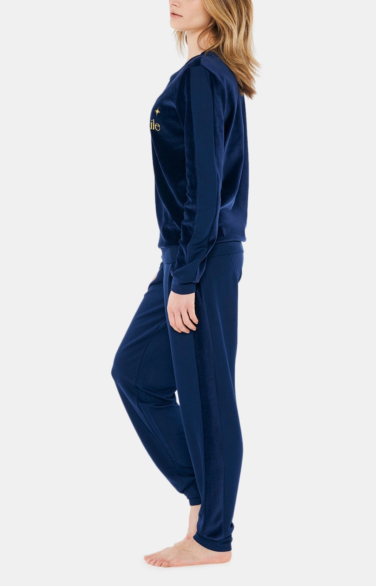Pyjama long Femme Uni Marine 4
