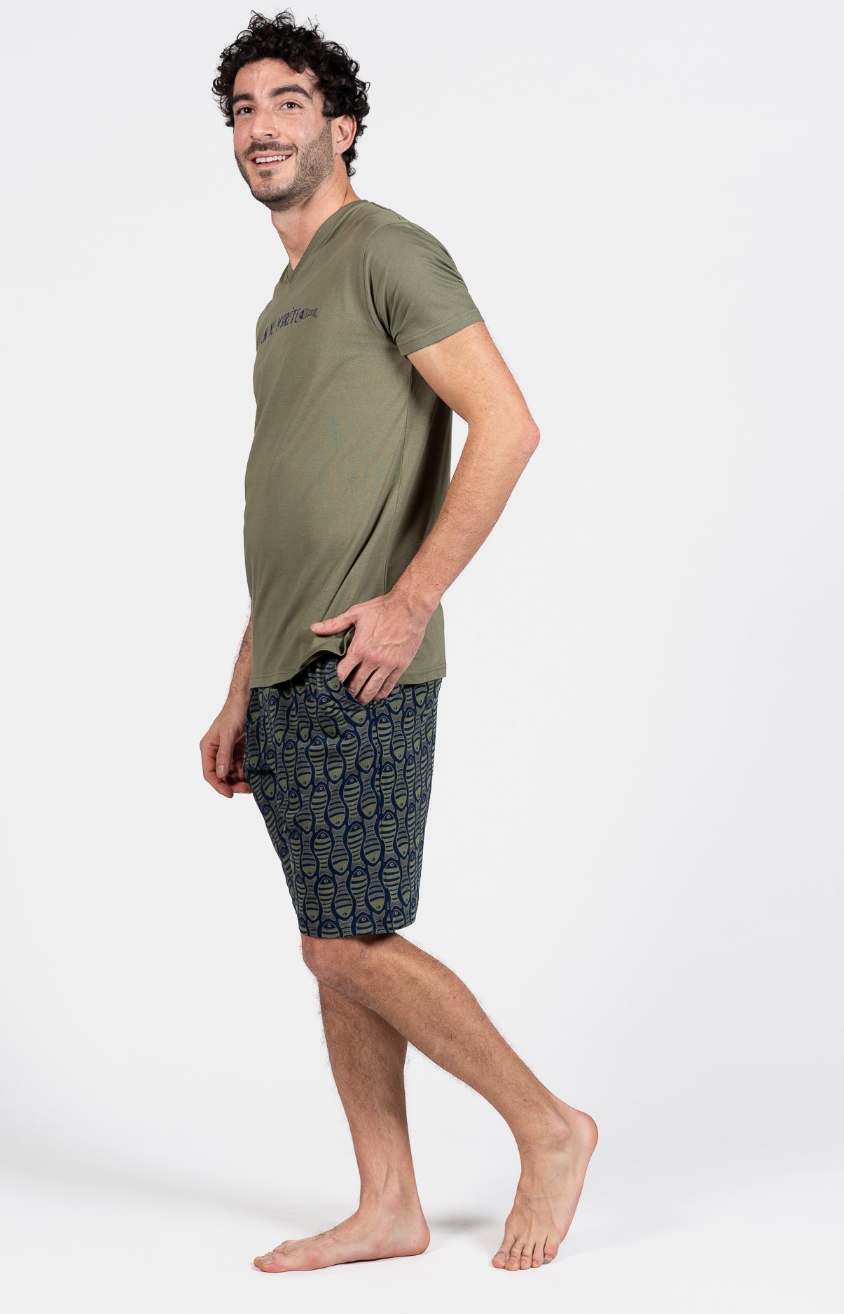 Pyjashort Poisson Kaki Homme 1