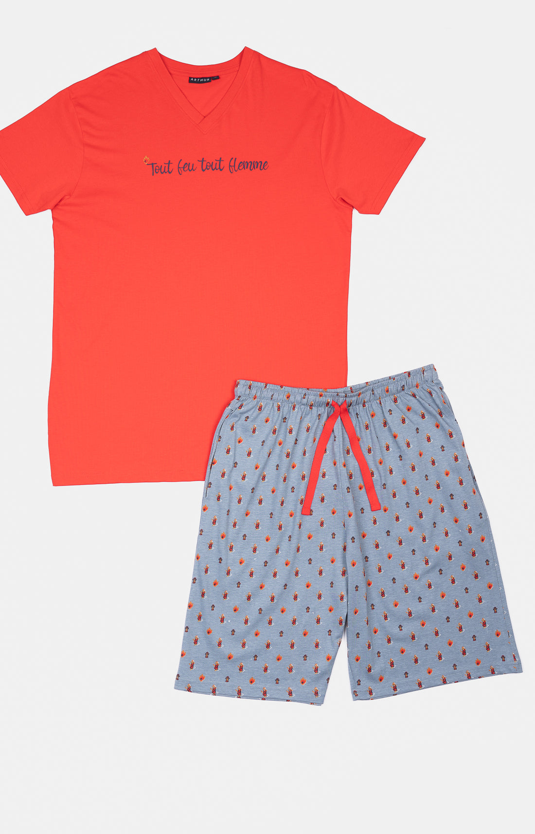 Pyjashort Homme Pompier Bleu et Rouge 3