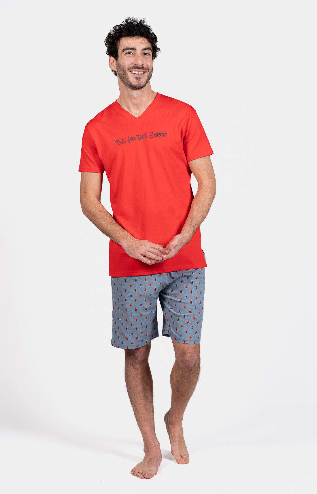 Pyjashort Homme Pompier Bleu et Rouge 1