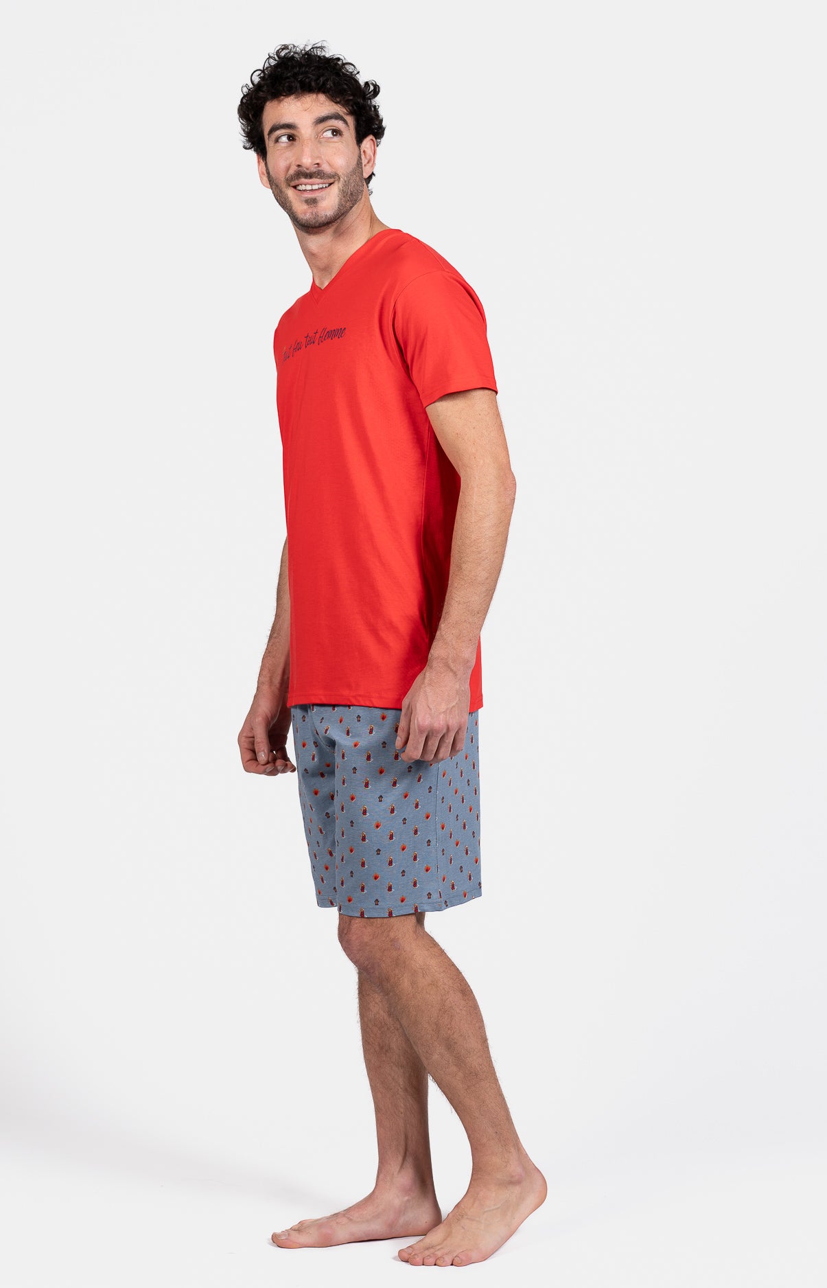 Pyjashort Homme Pompier Bleu et Rouge 5
