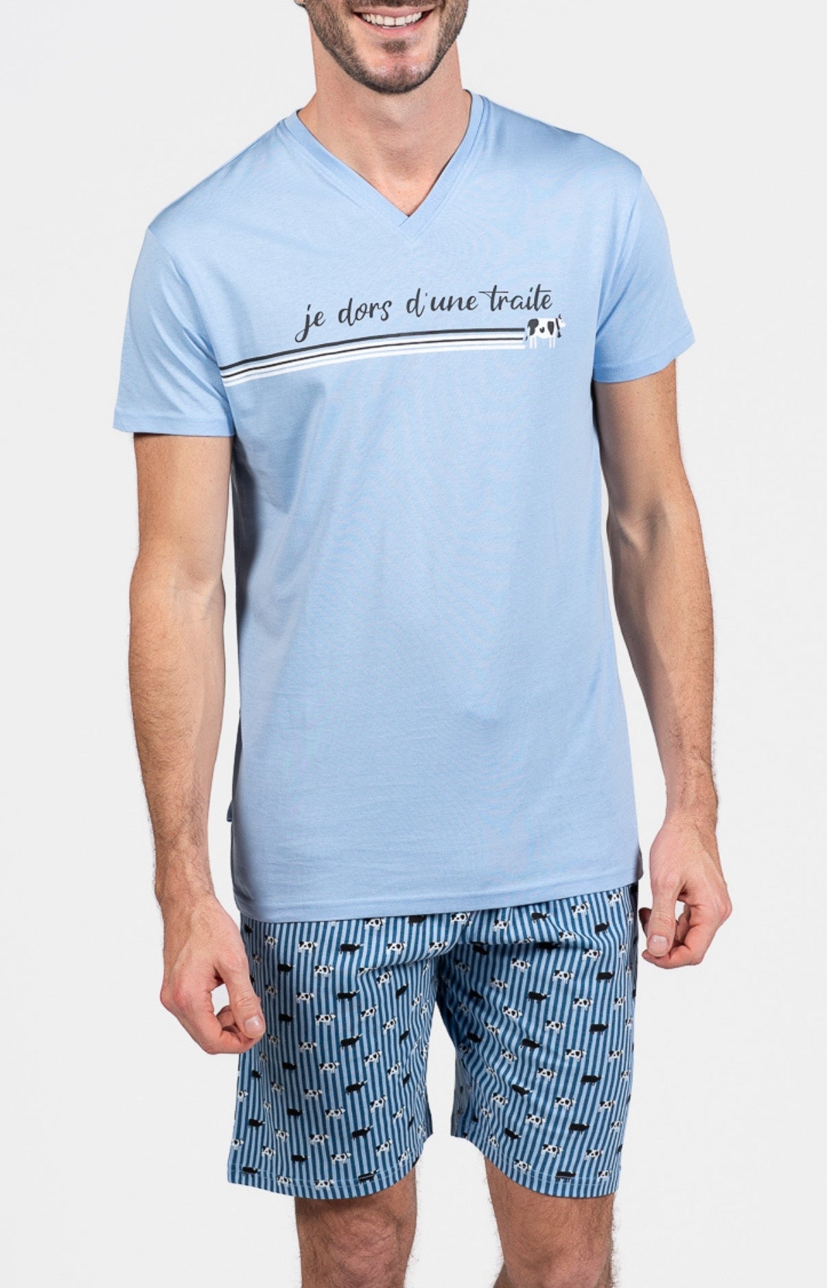 Pyjashort Homme Vache Bleu 1