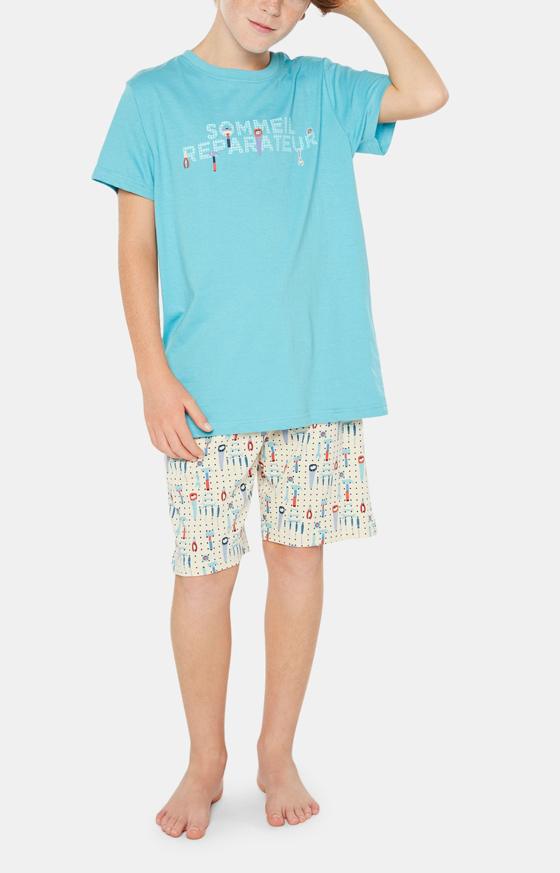Pyjashort Enfant Bricolage Blanc et Ivoire 1