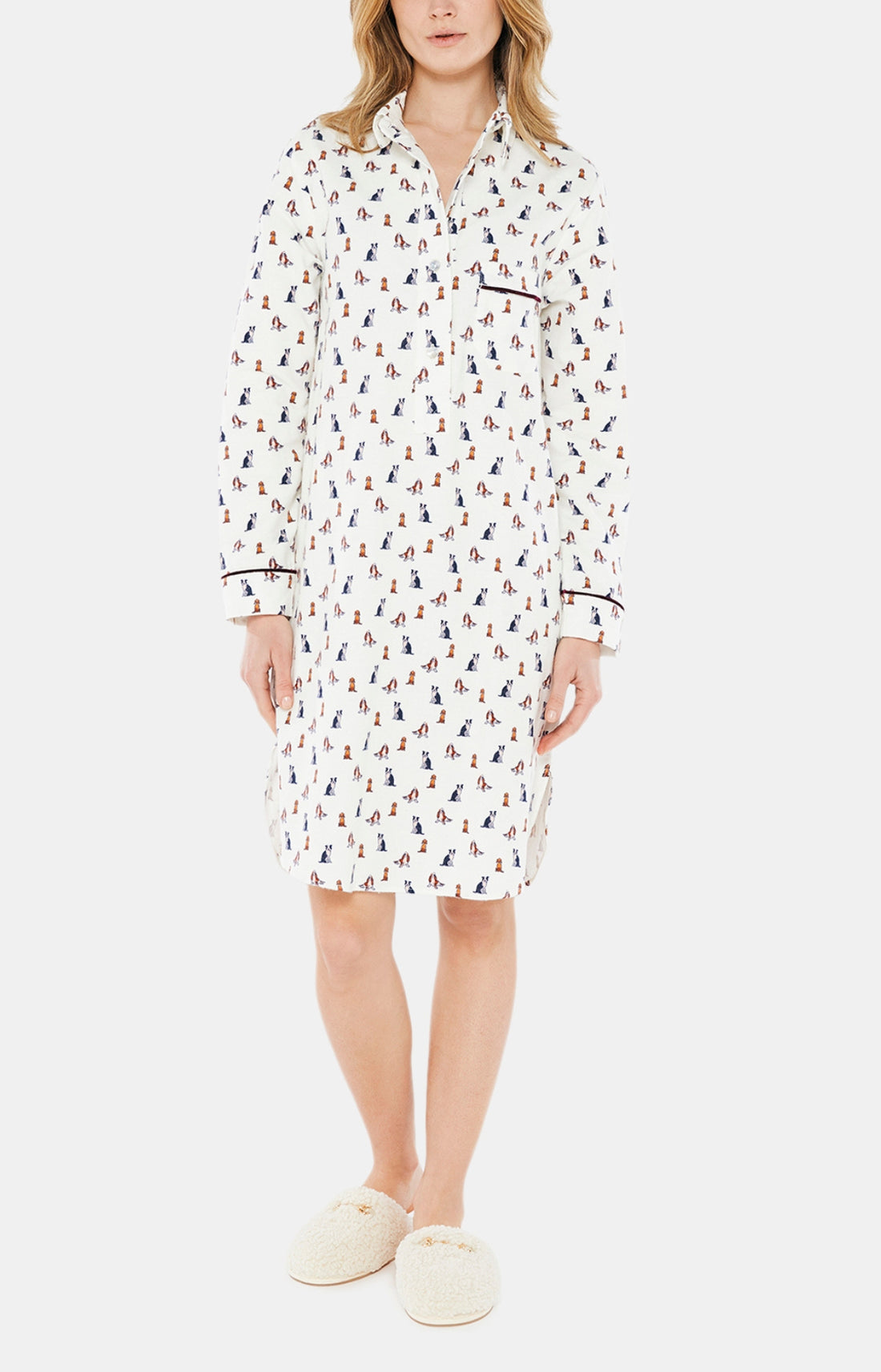 Chemise de nuit Grand-Père Femme Toutou Blanc et Ivoire 1