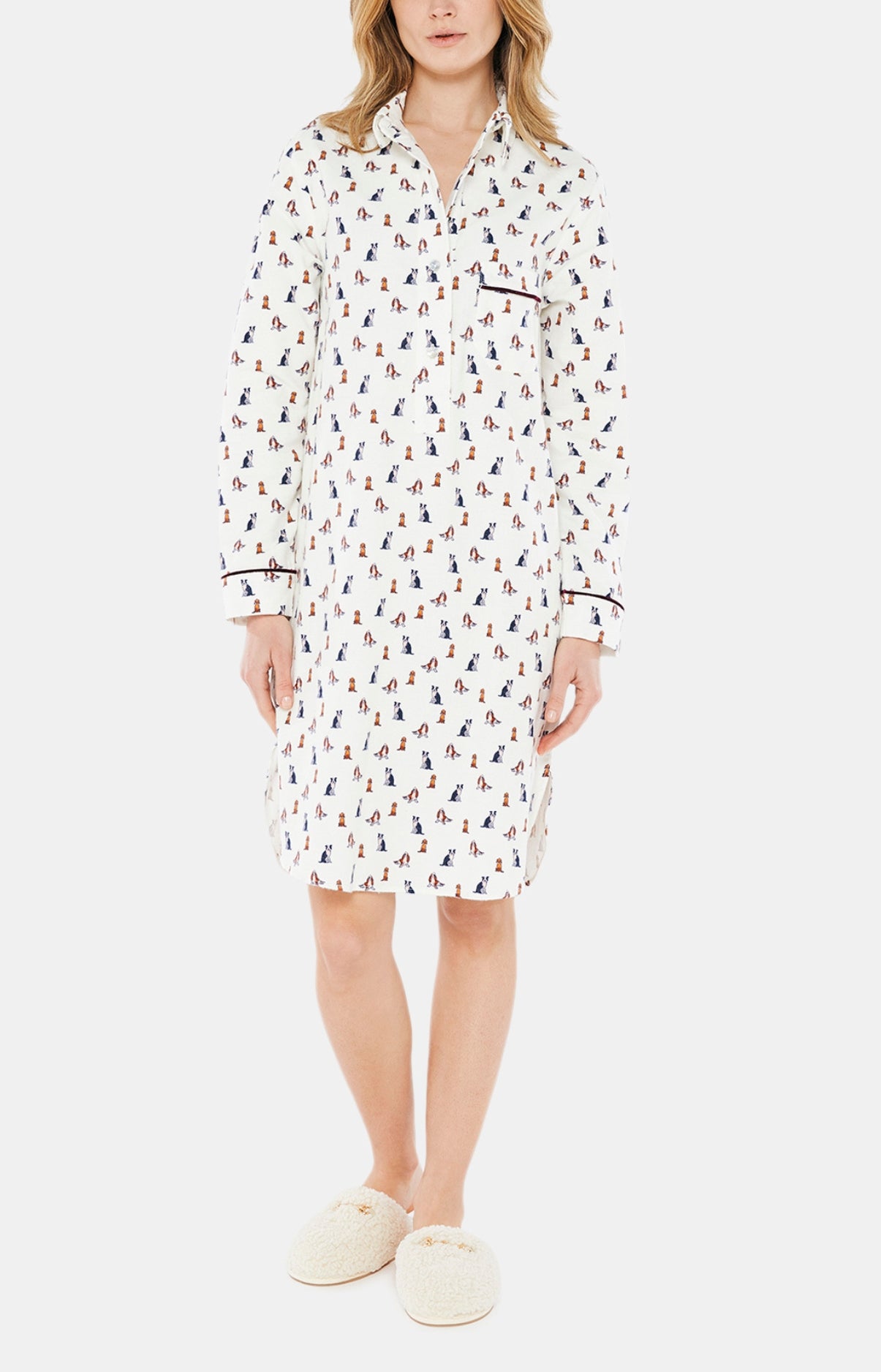 Chemise de nuit Grand-Père Femme Toutou Blanc et Ivoire 1