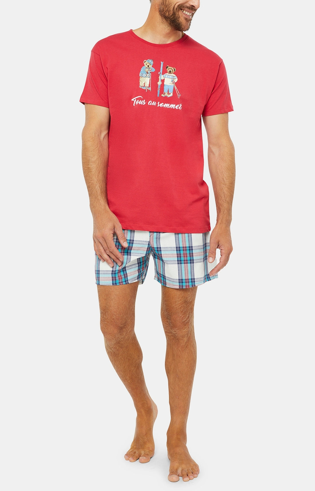 Pyjama court Pyjaméricain Homme Tous au sommet Blanc et Ivoire 1