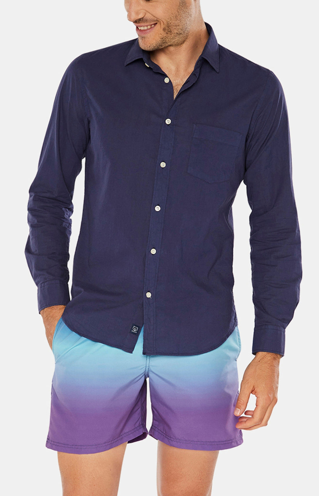 Chemise Homme Voile de Coton Bleu 11