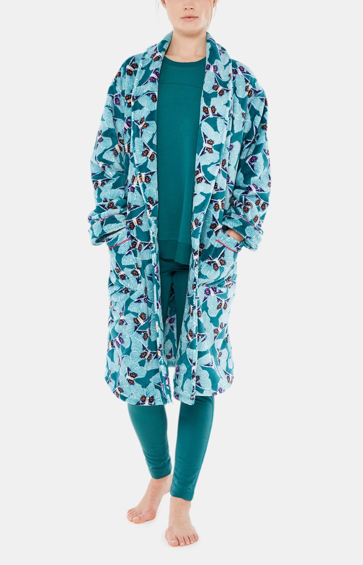 Robe de Chambre Femme Polaire Papillon Vert 1