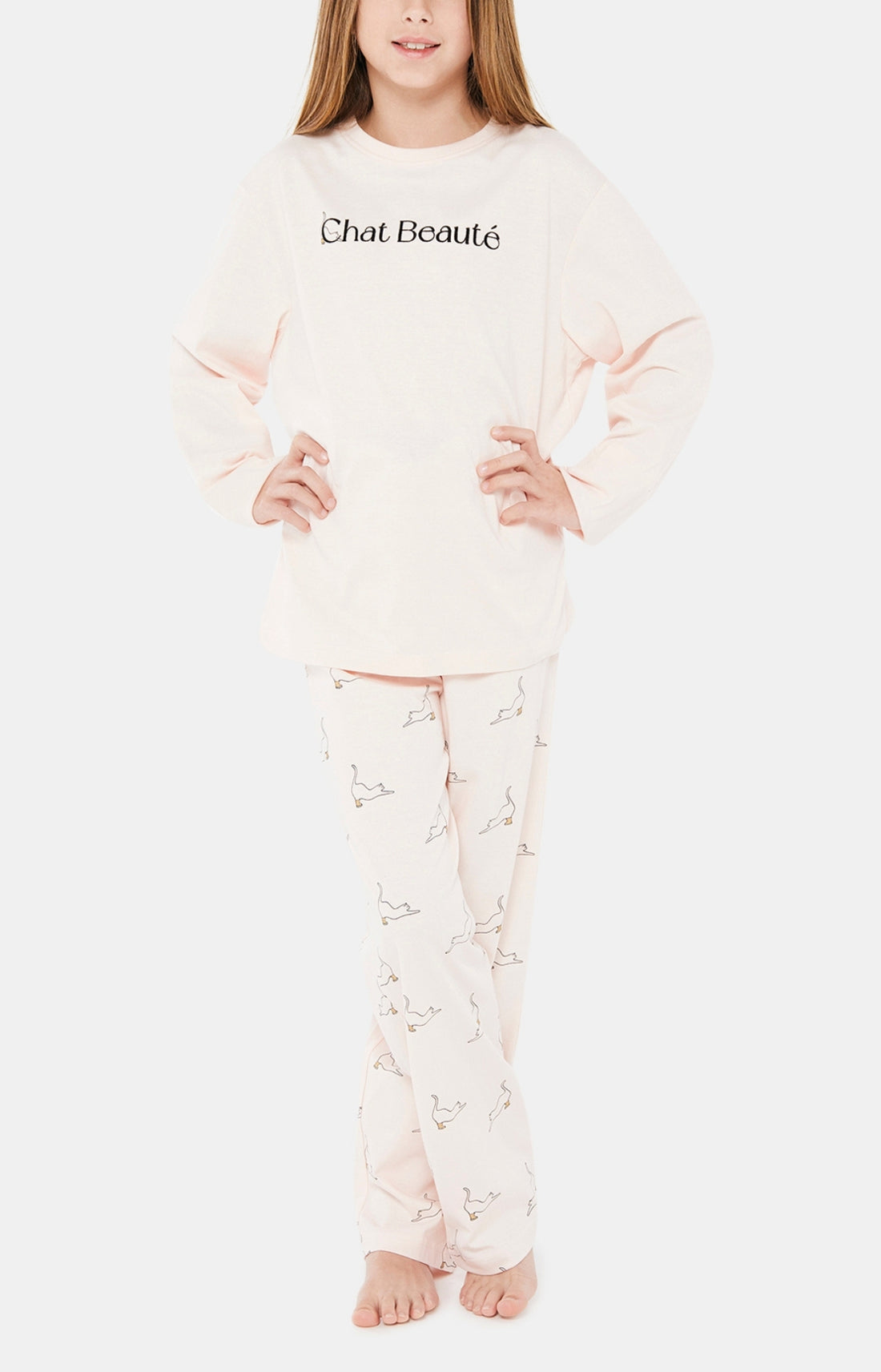Pyjama long Enfant Chat beauté Rose 1