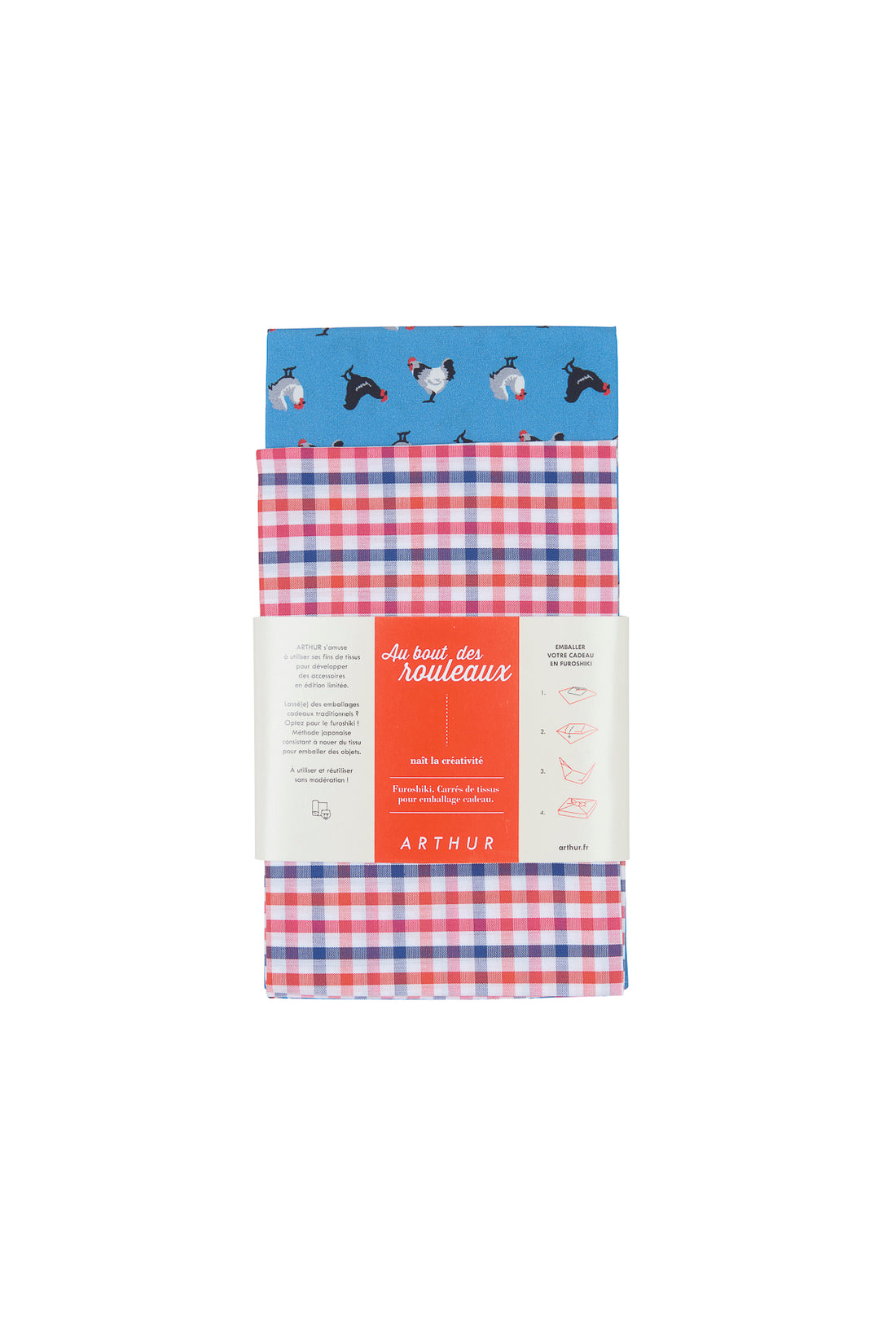 Furoshiki Accessoire Carreaux &amp; Poules Rouge 2